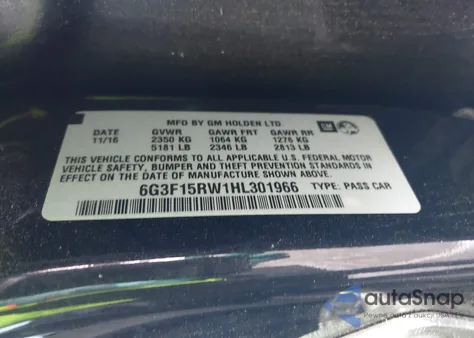 2017 Chevrolet Ss z USA, uszkodzony, nr VIN 6G3F15RW1HL301966